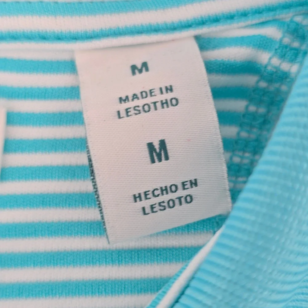 Cubavera Polo Shirt Mens Medium Blue Curacao Striped Moisture Wicking